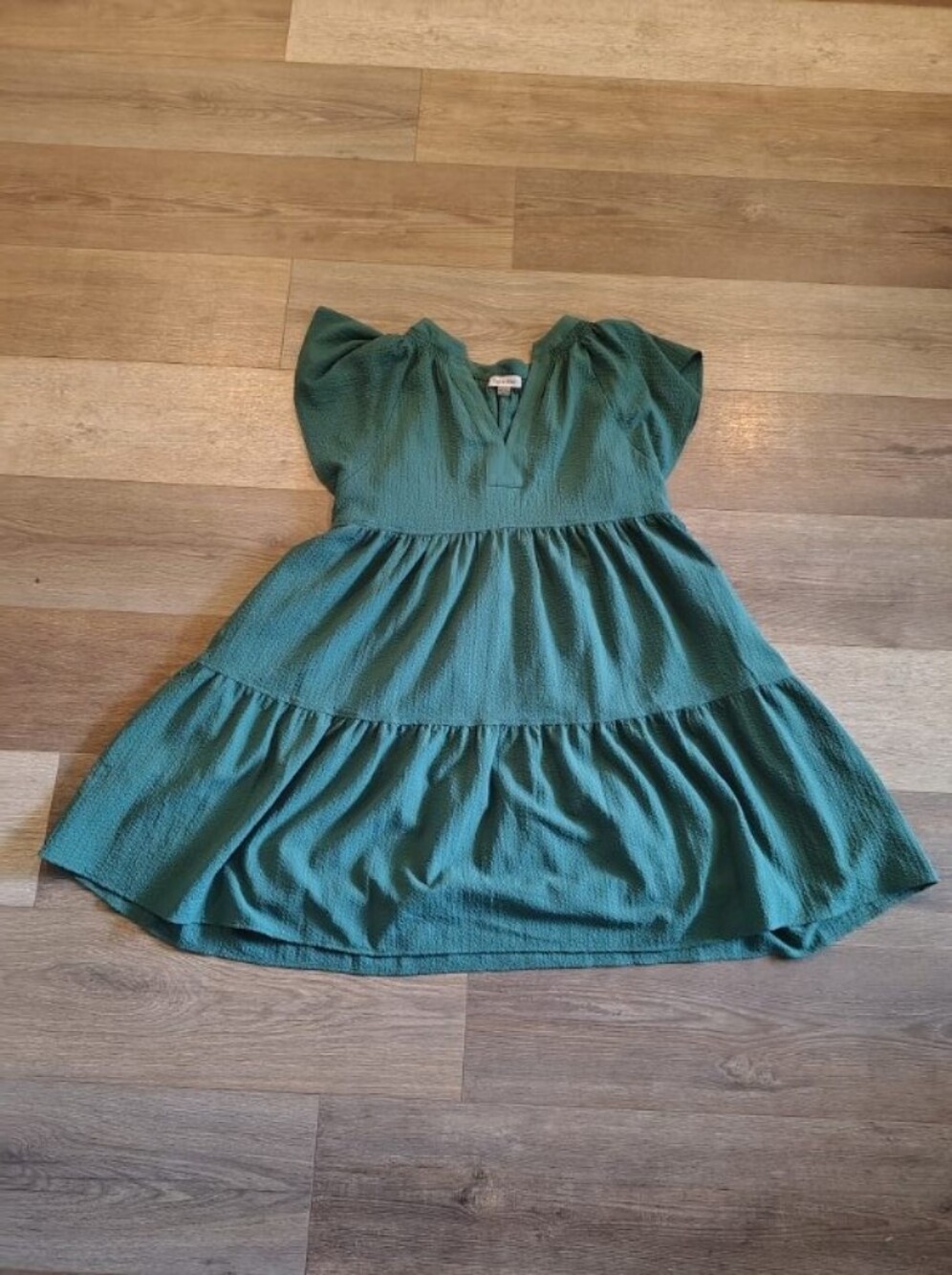 Calvin Klein Teal Green Tiered V-Neck Dress